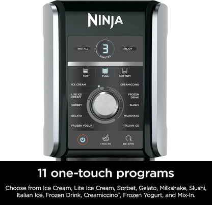 Ninja NC301 CREAMi Ice Cream Maker, for Gelato, Mix-ins, Milkshakes, Sorbet, Smoothie Bowls & More, 7 One-Touch Programs, with (2) Pint Containers & Lids, Compact Size, Perfect for Kids, Silver