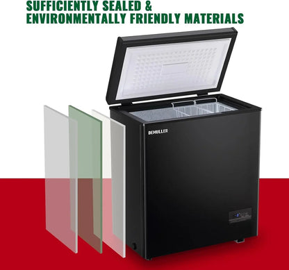 Chest Freezer 5.0Cubic Feet Deep Freezer Freestanding Freezers with 2 Removable Stainless Steel Basket, Mini Freezer Top Open Door Compact Freezer with Electronic Control 41℉ to -15℉BLACK