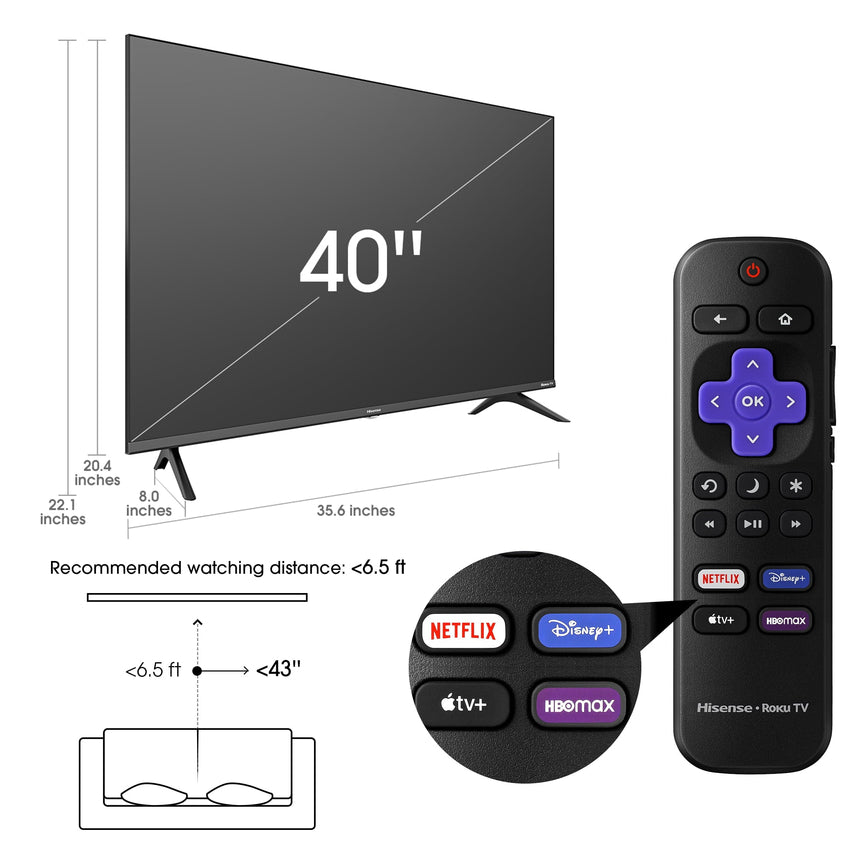 Hisense 40 FHD Roku Smart LED TV 1080p, Motion Rate 120, Game Mode, DTS Sound