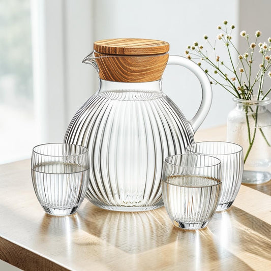 Globasesupply™ Architectural Ribbed Glass Vase - Minimalist Vertical Fluted Decorative Vessel