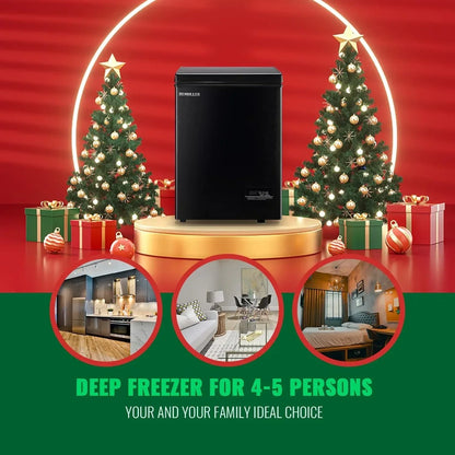 Chest Freezer 5.0Cubic Feet Deep Freezer Freestanding Freezers with 2 Removable Stainless Steel Basket, Mini Freezer Top Open Door Compact Freezer with Electronic Control 41℉ to -15℉BLACK