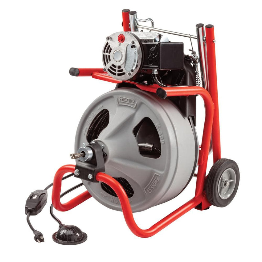 K-400 Drain Cleaning Snake Auger 120-Volt Drum Machine with C-32IW 3/8 in. x 75 ft. Cable + 4-Piece Tool Set & Gloves 52363