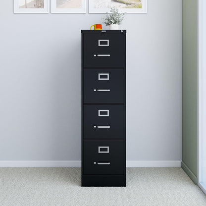 STAPLES 4-Drawer File Cabinet, Lockable, Black, 25"D x 15"W
