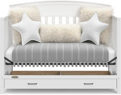 5-in-1 Convertible Baby Bed (with drawers, white) - Green Guardian Gold Certification, built-in baby bed storage drawer, convertible to toddler bed, day bed and full-size bed