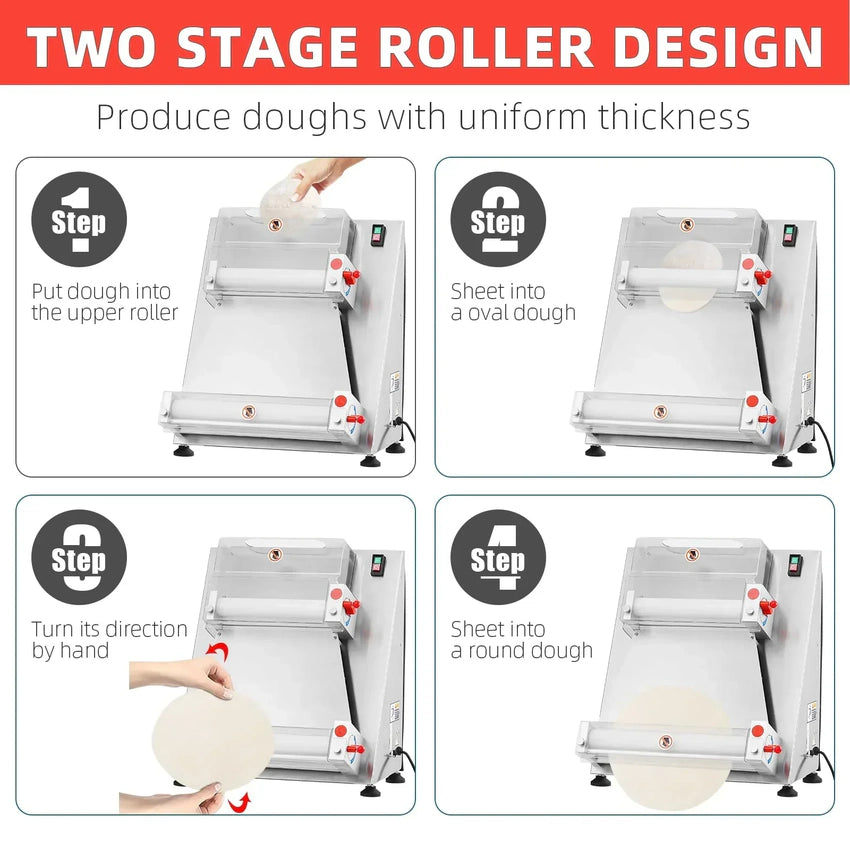 Garvee Commercial Pizza Dough Roller Sheeter, Max 16", Automatic 370W Electric Pizza Dough Roller, Stainless Steel, Suitable for Noodle, Pizza Bread and Pasta Maker Equipment