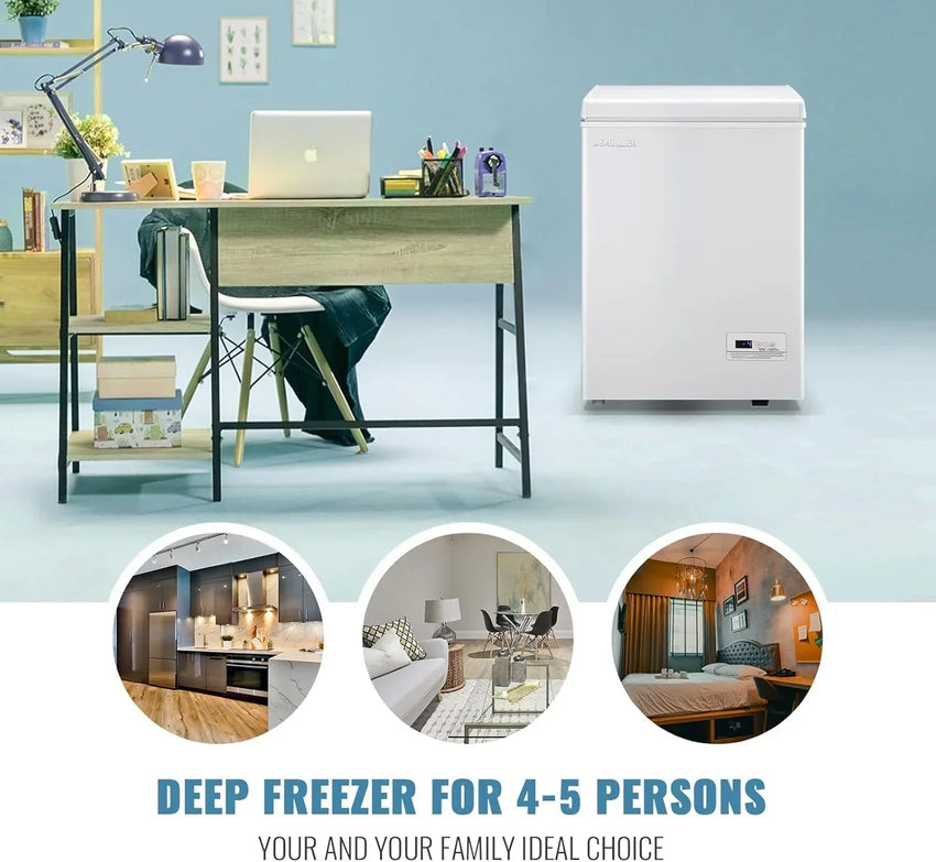Chest Freezer 5.0Cubic Feet Deep Freezer Freestanding Freezers with 2 Removable Stainless Steel Basket, Mini Freezer Top Open Door Compact Freezer with Electronic Control 41℉ to -15℉BLACK