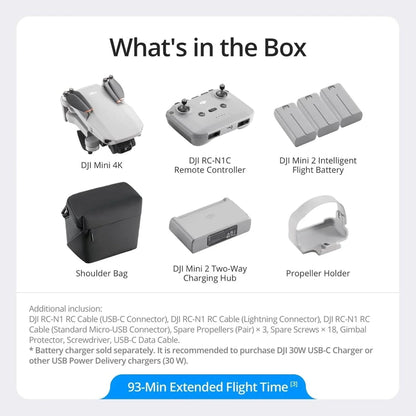 DJI Mini 4K, Drone with 4K UHD Camera for Adults, Under 249 g, 3-Axis Gimbal Stabilization, 10km Video Transmission, Auto Return, Wind Resistance, 1 Battery for 31-Min Max Flight Time, Intelligent Flight